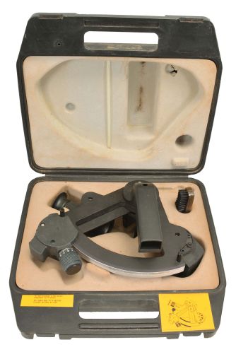 C. Plath, Hamburg, Germany, "Navistar Professional" sextant, 6 inch radius, black aluminum alloy frame. signed arc with Plath "Sun Seeker" logo and graduated from -5 to 125, micrometer drum adjustment two index shades for horizon and index mirrors, 4x40 Galilean telescope, high-impact plastic handle, all in a molded plastic case with fitted inserts to hold the instrument.