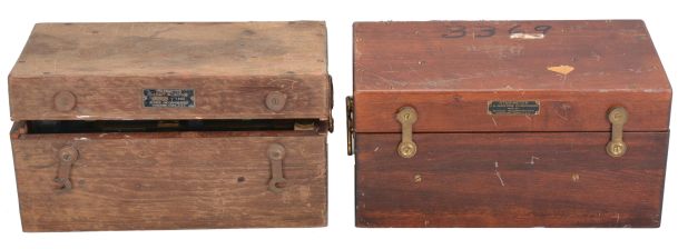 Instruments- 2 (Two) Stadimeters: Schick Incorporated, Stamford, Conn., for U.S. Navy and U.S. Maritime Commission, stadimeters (optical ranger finders), pierced metal frames with black crinkle finish, silvered scales for inputting ship