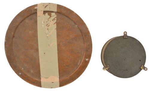 Instruments- 2 (Two) Weather Instruments: (1) W. Ludolph, Bremerhaven, Germany, "Cyklonometer", instrument for analyzing typhoon activity, brass case, 7 inch signed silver dial in two parts with compass rose on the outside and adjustable inner portion with arrows representing wind vectors, two adjustable cursors over the glass, one with distance markings. (2) Ross, London, "Intrepid" compensated barometer, 4 inch finely engraved silvered dial, blued steel pointer and adjustable needle on the inner edge of the bezel, all beneath beveled glass.