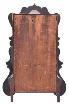 Brewster Manufacturing Co., Bristol, Conn., 8 day, time and strike, spring brass movement serpentine front shelf clock with gilt decoration.
