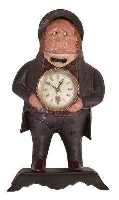 Bradley & Hubbard, Meriden, Conn., "John Bull" blinking eye shelf clock with a spring driven, 30 hour, timepiece with a balance wheel escapement in a painted cast iron case.