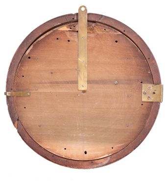 Brewster & Ingrahams, Bristol, Conn., Gallery hanging clock with an 8-day spring driven East-West timepiece movement with a brass spring in a crotch mahogany case.
