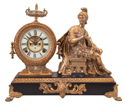 Ansonia Clock Co., New York, "Victory", 8 day, time and strike brass movement figural mantel clock.