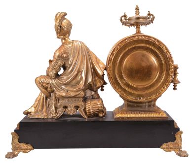 Ansonia Clock Co., New York, "Victory", 8 day, time and strike brass movement figural mantel clock.