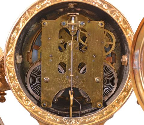 Ansonia Clock Co., New York, "Victory", 8 day, time and strike brass movement figural mantel clock.