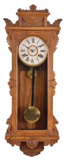Ansonia Clock Co., New York, "Forrest", 8 day, time and strike, spring brass movement wall clock.