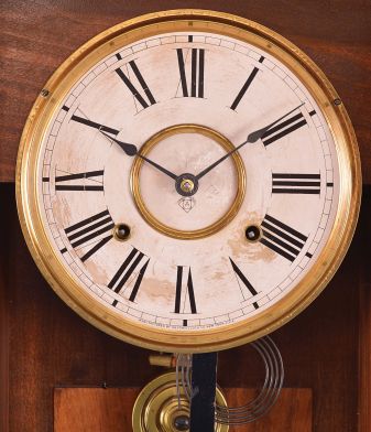 Ansonia Clock Co., New York, "Forrest", 8 day, time and strike, spring brass movement wall clock.