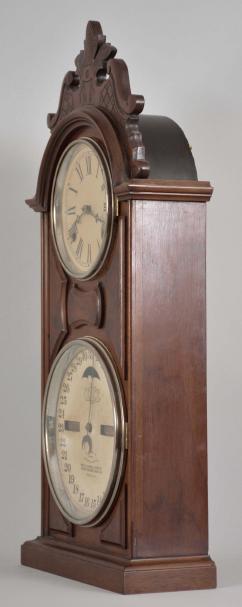 Ithaca Calendar Clock Co., Ithaca, NY, "No. 8 Shelf Library", 8 day, time and strike double dial calendar shelf clock.