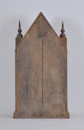 Forestville Manufacturing Co., (J.C. Brown), Forestville, Conn., sharp gothic or steeple clock, 8 day, time and strike with alarm, spring driven brass fusee movement in a rosewood veneered case with rippled molding.