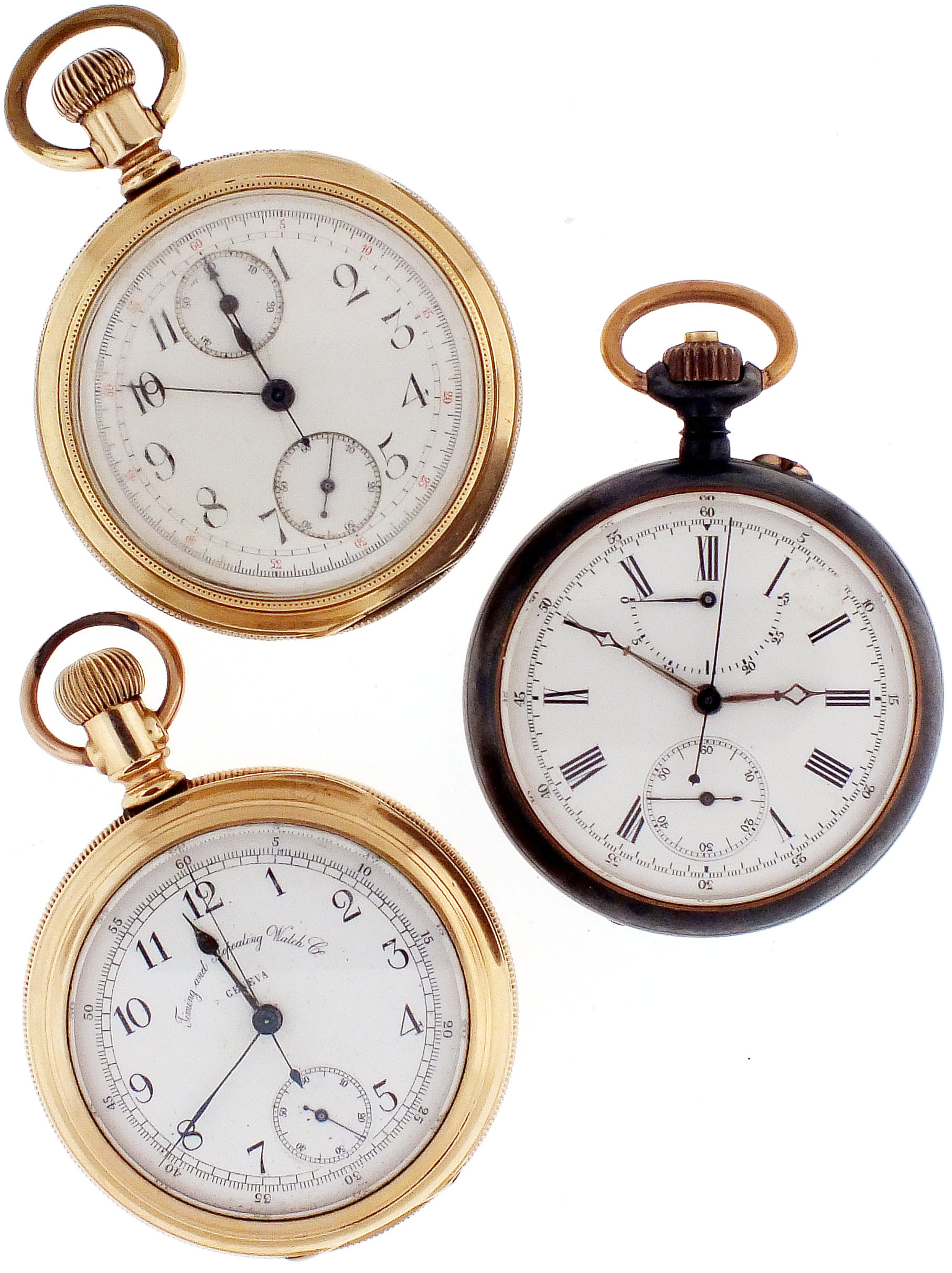 Three Swiss chronograph pocket watches
