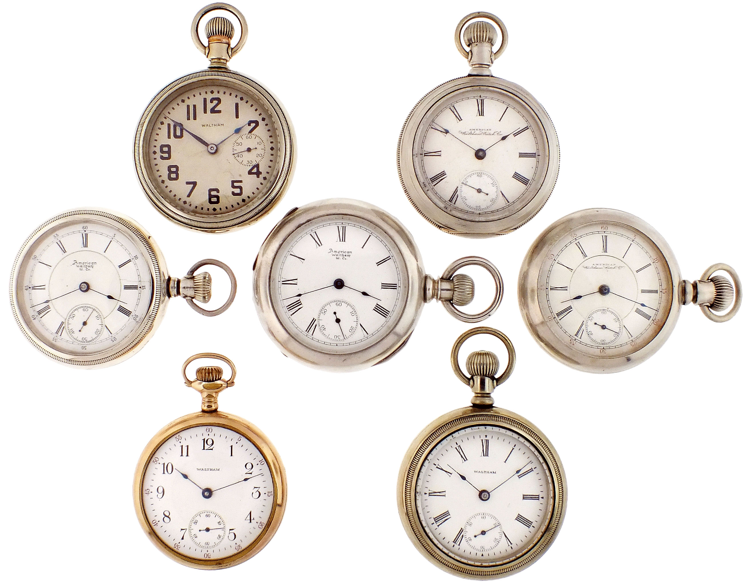 Seven 18 size Waltham pocket watches