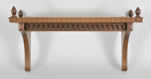 F. Kroeber Clock Co., New York, NY, "Polaris" 8 day, time and strike spring driven brass movement walnut shelf clock with a nicely made shelf.