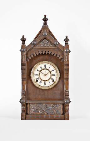 F. Kroeber Clock Co., New York, NY, "Cabinet No. 56", 8 day, time and strike spring driven brass movement shelf clock.