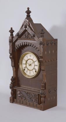 F. Kroeber Clock Co., New York, NY, "Cabinet No. 56", 8 day, time and strike spring driven brass movement shelf clock.