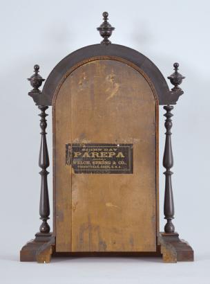 Welch, Spring &Co., Forestville, Conn., "Parepa" shelf clock with a spring driven 8 day time, strike and alarm movement in a rosewood case.