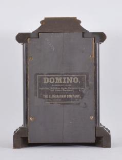 E. Ingraham & Co., Bristol, Conn., "Domino" mantel clock, 8 day, time and strike, spring driven brass movement in a black enameled wood case, papered dial, black steel hands