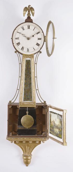 Massachusetts, 8 day, weight driven brass movement gilt presentation patent or banjo timepiece, c1835.