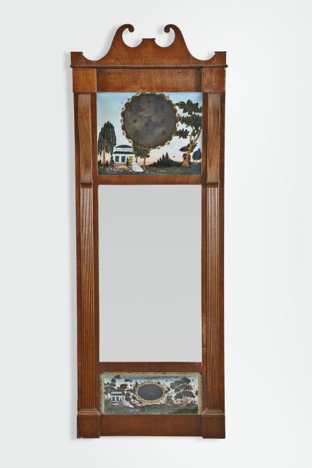 Joseph Ives, Bristol, Conn., empty case for an 8 day, time and strike weight iron plate movement mirror or looking glass clock.