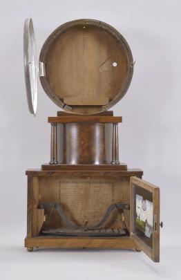 Joseph Ives, Brooklyn, New York, empty case to an early "Brooklyn" model clock utilizing a wagon spring.