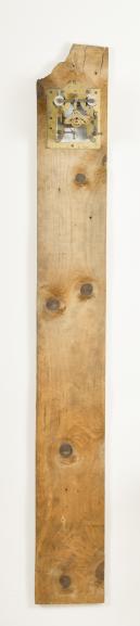 Possibly New York Standard Watch Company, Jersey City, N.J., wall clock movement, electromagnetic battery-powered movement with Hipp toggle triggering a pair of electromagnets to impulse a long two vial compensating mercury pendulum.
