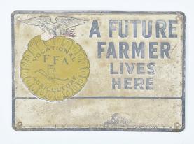 Metal Signs- 7 (Seven): (1) Embossed painted metal sign for "El Monitor" cane processing machine, 14.5" x 15.5"; (2) Painted metal sign for "Wisconsin Licensed Game Farm", 12" x 18"; (3) Painted metal sign reading " cAUTION / ROOF SHEDS SNOW", 12" x 18"; (4) Painted metal sign for Future Farmers of America reading "A Future Farmer Lives Here", 9.5"13.5"; (5) Painted embossed metal sign for "Wallaces