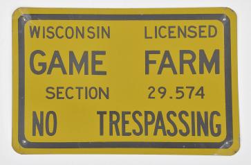 Metal Signs- 7 (Seven): (1) Embossed painted metal sign for "El Monitor" cane processing machine, 14.5" x 15.5"; (2) Painted metal sign for "Wisconsin Licensed Game Farm", 12" x 18"; (3) Painted metal sign reading " cAUTION / ROOF SHEDS SNOW", 12" x 18"; (4) Painted metal sign for Future Farmers of America reading "A Future Farmer Lives Here", 9.5"13.5"; (5) Painted embossed metal sign for "Wallaces