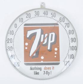 Signs- 8 (Eight) advertising: (1) Large painted metal sign for 7up, 41" x 40"; (2) Embossed painted metal sign for "K