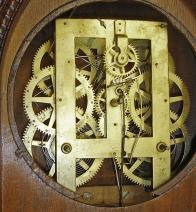 Label says New Haven Clock Co., but likely back and label from a later New Haven beehive clock. 8 day, time and strike spring driven brass movement. Ripple front round gothic or beehive case. Ripple clocks were almost entirely made by the Forestville Mfg Co., J.C. Brown and E.N. Welch Mfg. Co.