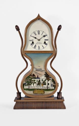 Reproduction J.C. Brown, Forestville, Conn., 8 day, time and strike detached fusee spring acorn shelf clock.