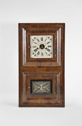 Forestville Manufacturing Co., Forestville, Conn., 8 day, time and strike weight driven brass movement double OG shelf clock.