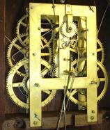 Forestville Manufacturing Co., Forestville, Conn., 8 day, time and strike weight driven brass movement double OG shelf clock.