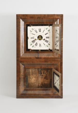 Forestville Manufacturing Co., Forestville, Conn., 8 day, time and strike weight driven brass movement double OG shelf clock.