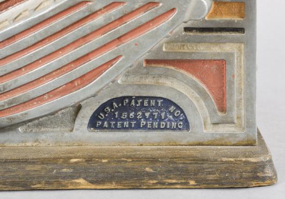 Jennings & Co., Chicago, Illinois, “Little Duke” Penny Slot Machine with classic Art Deco styling, three window jack pot display with fruit on rotating wheel, nickel plated case with polychrome painted highlights and quarter sawn oak rear, sides and bottom including a rare side gum vendor