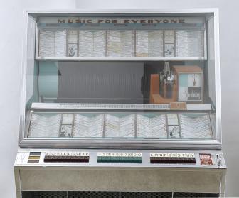J.P. Seeburg & Company, Chicago, Illinois, model "201 SH" jukebox, playing from a selection of 200 (Two-Hundred) 45rpm records in a chrome and glass case with 1950