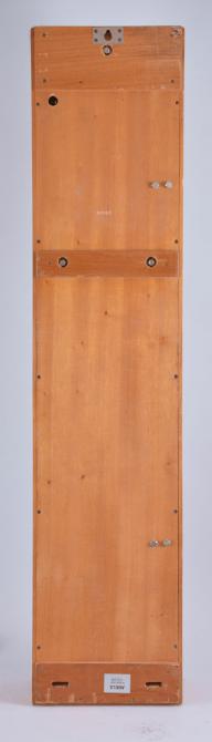 Gents, Leicester, a GPO #36 MK6 master clock, rectilinear hardwood case with rounded corners and glazed door, movement with heavy cast iron back plate, fitted with two count wheels, and contacts at the top of the pendulum sending pulses at one, six, and thirty second intervals, pendulum with heavy cylindrical bob and Hipp toggle, and weight for fine timing, the inner left side of case with two brackets for retaining the pendulum rod while in transit