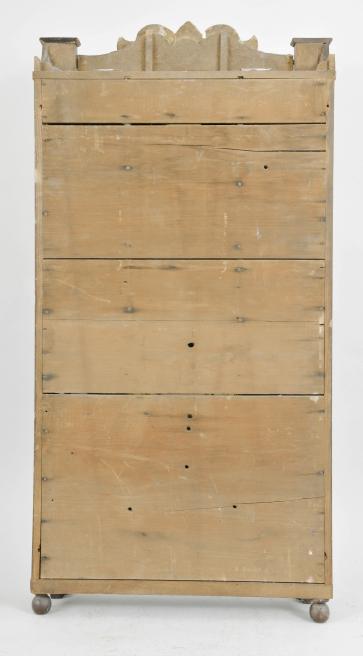 Eli Terry Jr., Terryville, Conn., 8 day, time and strike weight driven brass movement half column & splat double decker shelf clock.