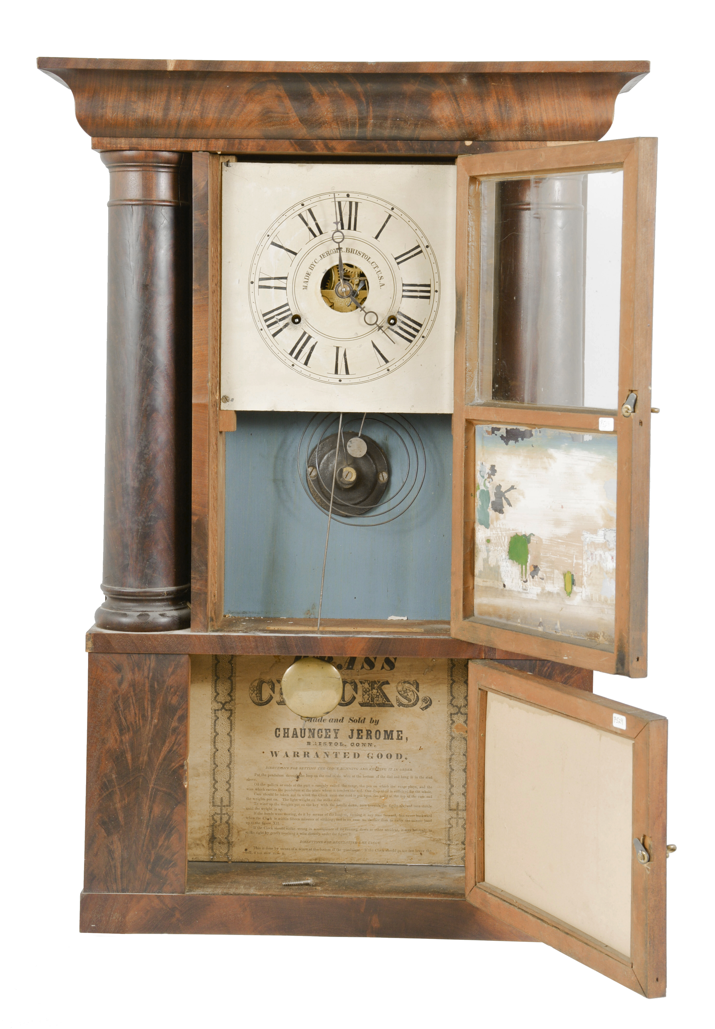 Chauncey Jerome, Bristol, Conn., 30 hour, hollow column & cornice shelf