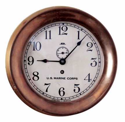 Chelsea Clock Co., Boston, Mass., 8 days, spring brass lever movement wall timepiece with a screw bezel, serial #19707, c1906