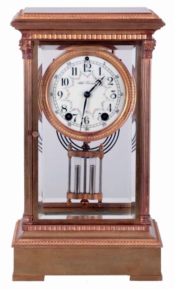 Seth Thomas Clock Co., Thomaston, Conn., "Empire No. 21", 8 days, time and strike, spring driven brass movement crystal regulator mantel clock, c1904