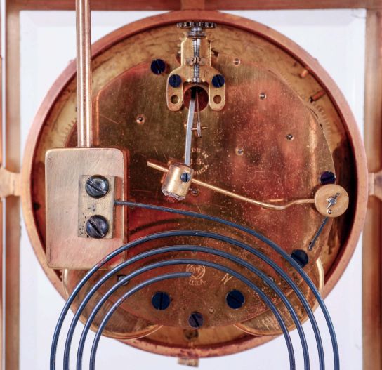 Seth Thomas Clock Co., Thomaston, Conn., "Empire No. 21", 8 days, time and strike, spring driven brass movement crystal regulator mantel clock, c1904