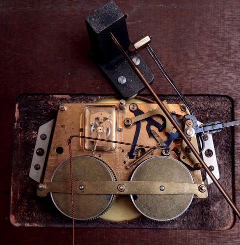 German, 8 days, time and strike, spring brass lever movement animated Monk wall clock. The Monk
