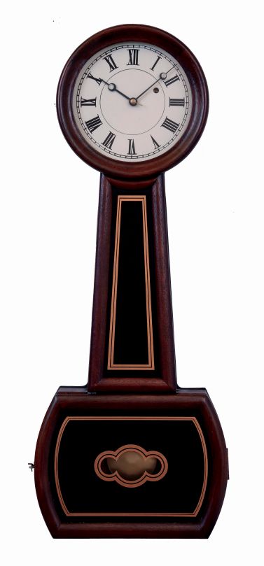 American, mahogany cased, modern reproduction of Massachusetts style banjo timepiece, with weight driven, 8 days movement, c2010