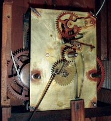 L.F. & W.W. Carter, Bristol, Conn., 8 days, double weight brass movement supplied by Welch with B.B. Lewis calendar, c1865
