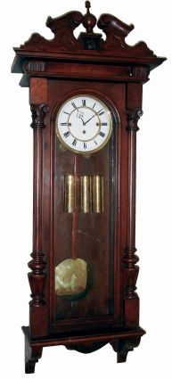 "M.P" German walnut 3 weight quarter striking Vienna regulator wall clock, c1890