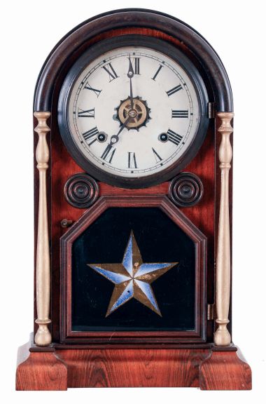 Welch, Spring & Co., Forestville, Conn., "Italian No. 1", 8 days, time, strike and alarm, spring driven brass movement shelf clock, c1878