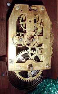 England, British United Clock Co., Birmingham, 8 days, spring brass movement wall timepiece advertising Milkmaid Milk.