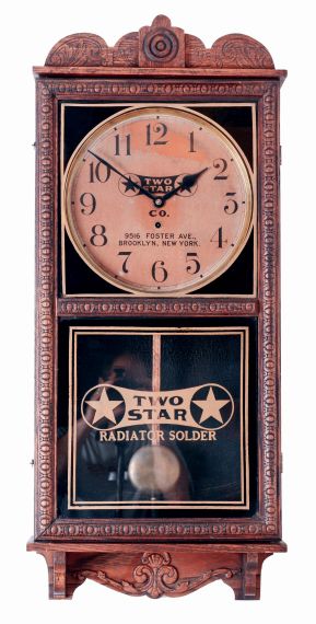 Waterbury Clock Co., Waterbury, Conn., "Crane" model advertising wall clock with an 8 days, spring driven brass timepiece movement, c1912.