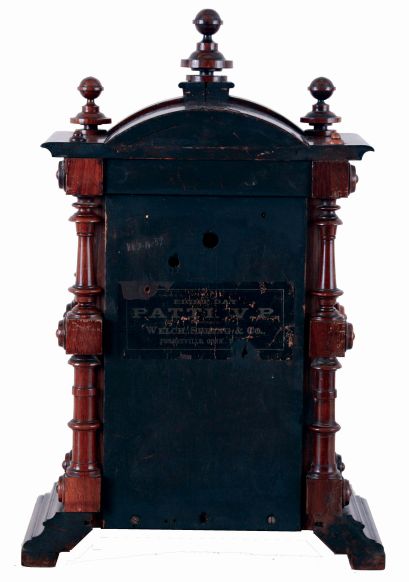 Welch, Spring & Co., Forestville, Conn., "Patti, VP" mantel clock case, c1880, with later spring driven, 8 days, time and strike movement,