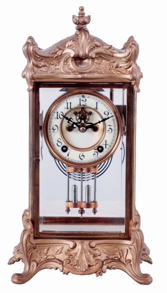 New Haven Clock Co., New Haven, Conn., "Thoreau" crystal regulator shelf clock with a spring driven, 8 days, time and hour/half-hour strike movement, c1911.