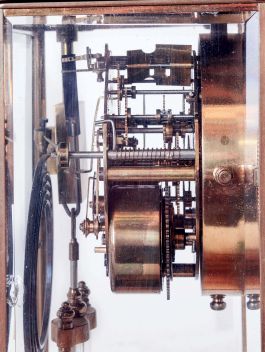 New Haven Clock Co., New Haven, Conn., "Thoreau" crystal regulator shelf clock with a spring driven, 8 days, time and hour/half-hour strike movement, c1911.